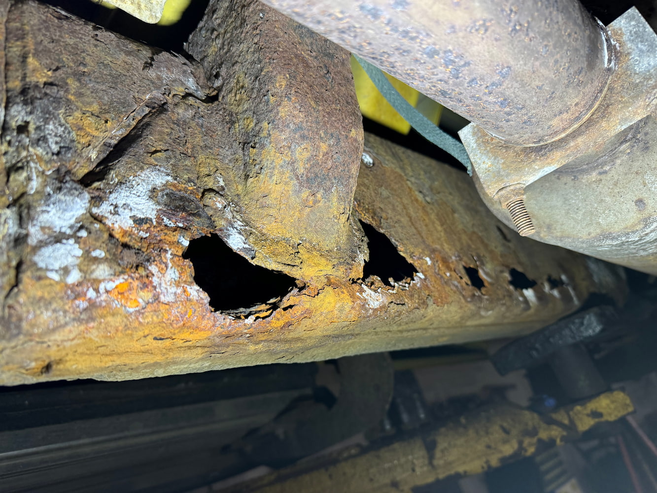 Car frame repair in progress